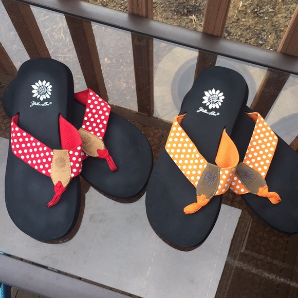 orange yellow box flip flops